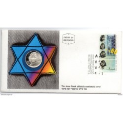 Carta  de israel con moneda commemorativa de ana frank