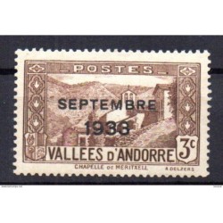 Sello de Andorra con sobrecarga sin Elections solo setembre 1933 con marquilla