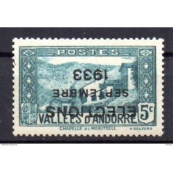 Sello de Andorra con sobrecarga invertida Elections  setembre 1933   con marquilla