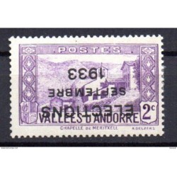 Sello de Andorra con sobrecarga invertida Elections  setembre 1933 2c violeta  con marquilla