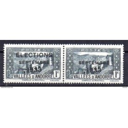 Pareja de sellos de Andorra con sobrecarga  Elections  setembre 1933 y otra solo setiembre 1933 con marquilla