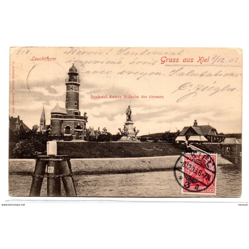 Tarjeta postal circulada de kiel leuchtturm 1903 Tarjeta postal circulada de kiel leuchtturm 1903