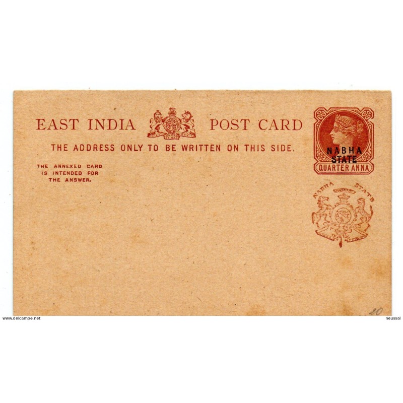 Entero postal con sobrecarga nabha state Entero postal con sobrecarga nabha state
