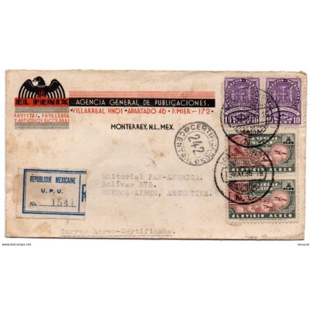 Carta de  mexico con certificad upu de 1936