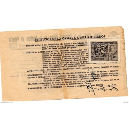 Papel de 1958 camara oficial de la propiedad urbana montepio auxiliares contribuciones