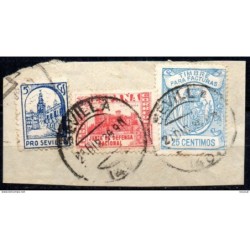 Fragmento de sellos con viñetas y fiscales matasellos de sevilla