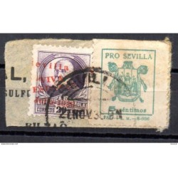 Fragmento de sellos con viñetas y patriotico sevilla