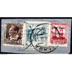Fragmento de sellos con viñetas y patriotico malaga