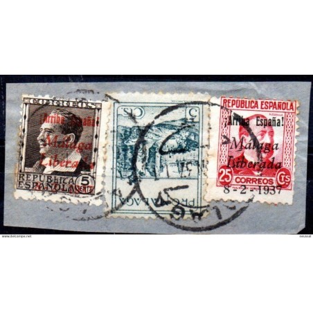 Fragmento de sellos con viñetas y patriotico malaga