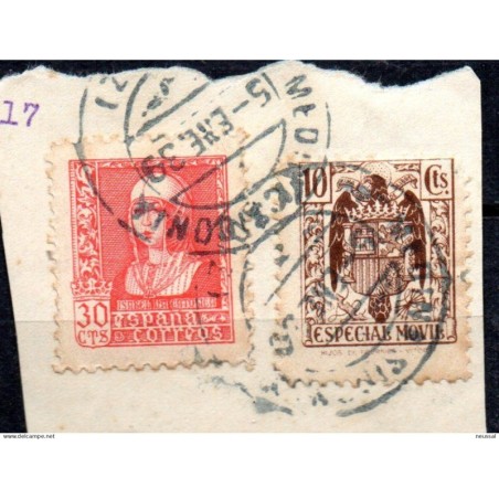 Fragmento  sellos con fiscales de 1939