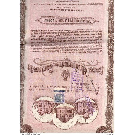 PaPel ayuntamiento de Cartagena obligacion hipotecaria 500 pesetas  de 1929 con cupones