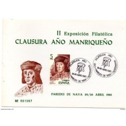 Tarjeta con matasellos commemorativo de clausura año manriqueño