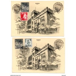 2 tarjeta con matasellos commemorativo de centanario construccion de la lonja