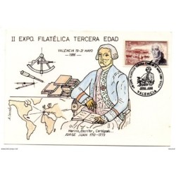 Tarjeta con matasellos commemorativo de jorge juan 1986