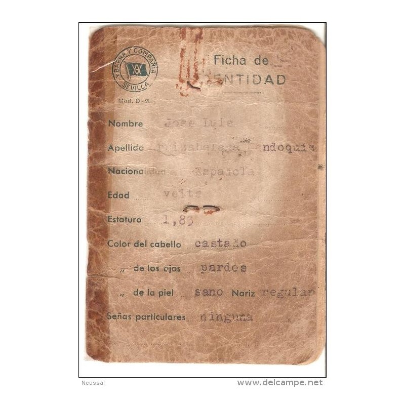Ficha de identidad maritima de 1941 Ficha de identidad maritima de 1941