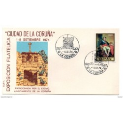 Tarjeta commemorativa  con matasellos de 1974 la coruña