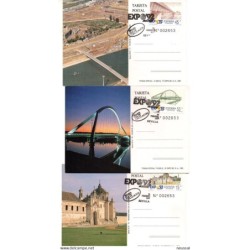 3 tarjetas con matasellos commemorativo expo 92
