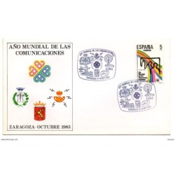 Carta con matasellos commemorativo de año mundial de las comunicaciones zaragoza de 1983