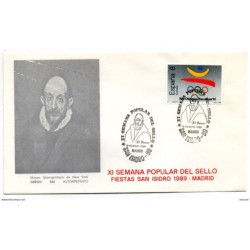 Carta con matasellos commemorativo de  semana popular del sello san isidro de 1989