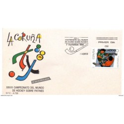 Carta con matasellos commemorativo de  campeonato del mundo de hockey sobre patines de 1988