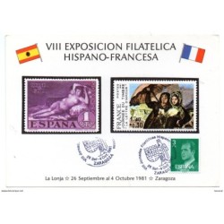 Tarjeta  con matasellos commemorativo de  exposicion filatelica  hispanofrancesa de  1981