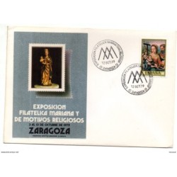 Carta con matasellos commemorativo de exposicion mariana zaragoza de 1979