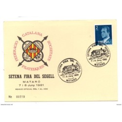 Tarjeta con matasellos commemorativo de setena fira del segell mataro