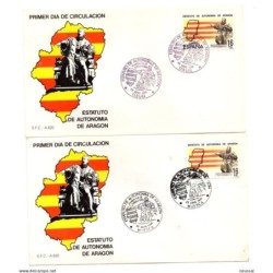 2 cartas  con matasellos commemorativo de  estatuto de aragon teruelhuesca