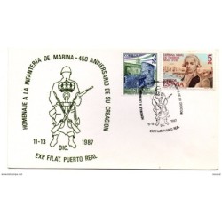 Tarjeta  con matasellos  commemorativos  homenaje a la infanteria de 1987