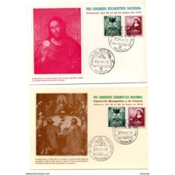 2  tarjetas  con matasellos  conmemorativo  congreso eucaristico nacional  valencia de 1972