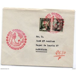 Carta con matasellos en rojo El toboso de 1947
