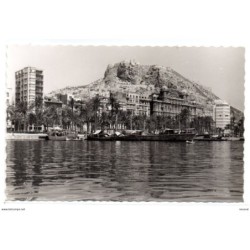 Postal de alicante  puerto y castillo de santa barbara