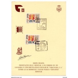 Tarjeta con matasellos commemorativo de diseño infantil de 1992