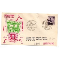Carta con matasellos commemorativo  exposicion filatelica de 1952 malaga