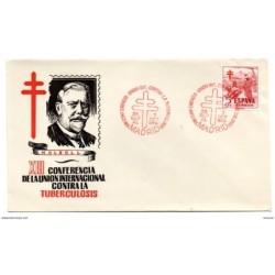 Carta con matasellos en rojo conferencia contra la tuberculosis de 1954
