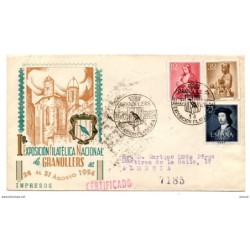 Carta con matasellos conmemorativo  exposición filatélica granollers  1954