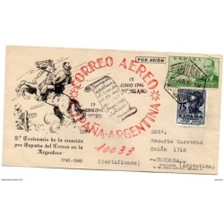 Carta con matasellos conmemorativo  rojo correo aereo españaargentina