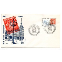 Sobre con matasellos feria nacional del sello plaza mayor  editado flash de 1974