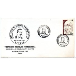 Carta con matasellos conmemorativo de  exposicion filatelica y numismatica petrer de 1987