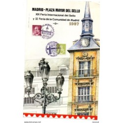 Tarjeta con matasellos conmemorativo de  feria internacional del sello de 1987