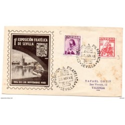 Carta con matasellos conmemorativo exposición filatélica Sevilla de 1948
