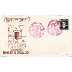 Carta con matasellos conmemorativo  en rojo medellin hernan cortes