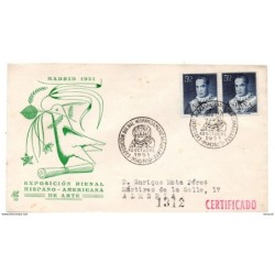 Carta con matasellos conmemorativo   de exposición bienal Hispanoamérica de arte 1951