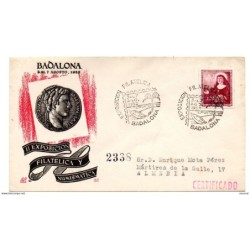 Carta con matasellos conmemorativo exposicion filatelica de badalona de 1952