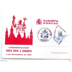 Tarjeta con matasellos conmemorativo de visita papal  zaragoza