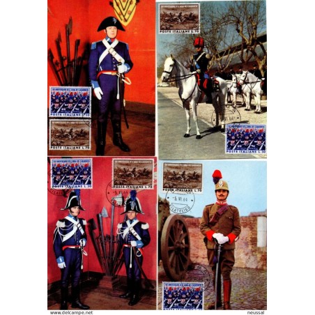 12 tarjetas trajes militares de italia de 1964
