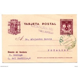 Entero postal con censura militar de valladolid