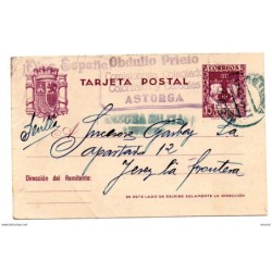 Entero postal con censura militar de astorga