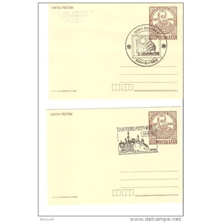 2 tarjeta de con matasellos de barcos polonia