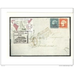 Tarjeta postal con matasello de barcos